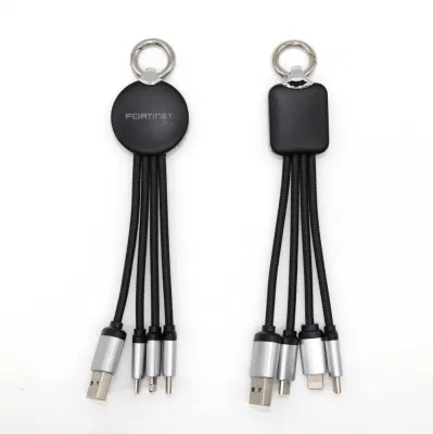 Porta-chaves 3 em 1 cabo USB de carregamento rápido com logotipo de iluminação